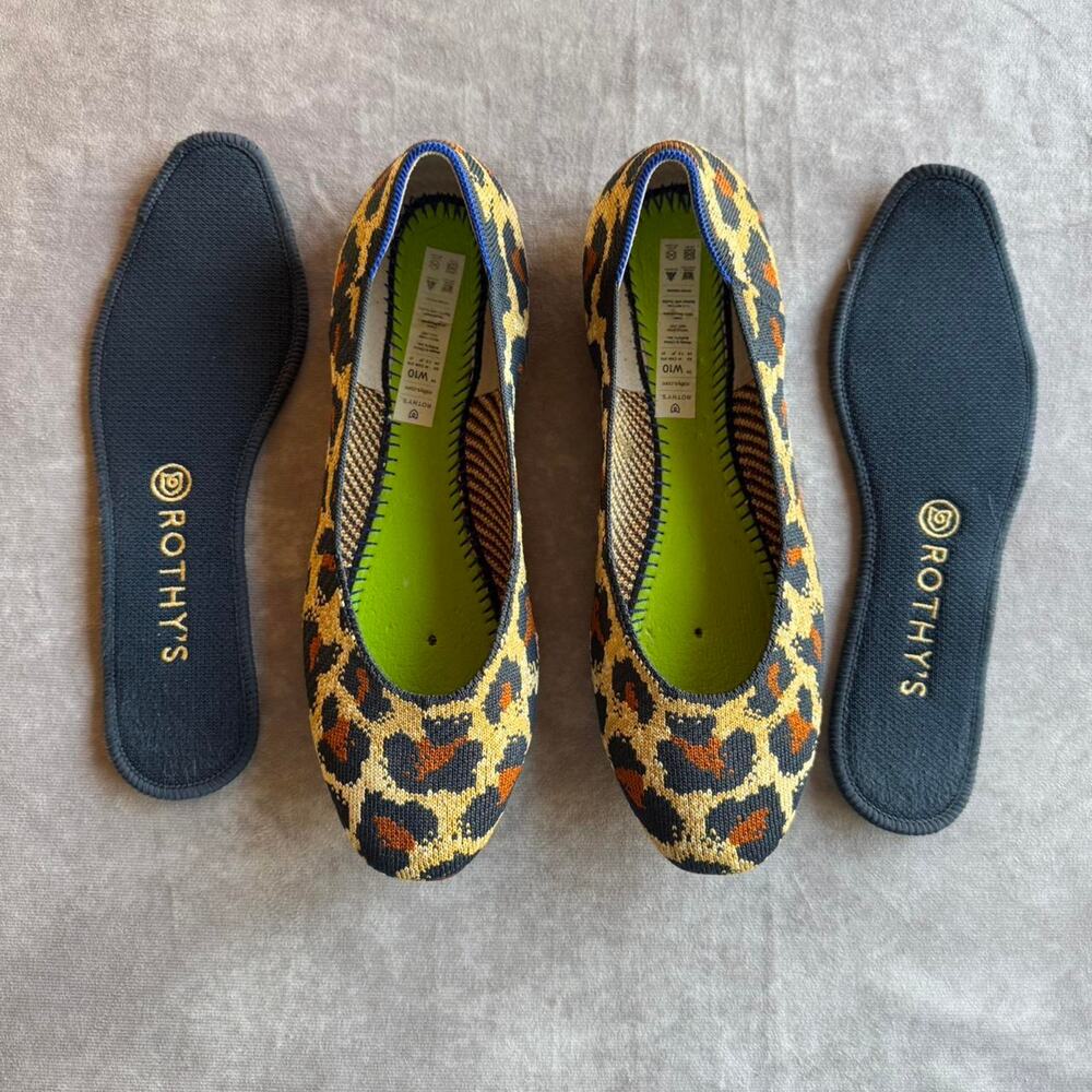 Rothy’s The Flat Leopard Animal Print Washable Ballet Flats Size 10